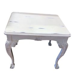 Antique Shabby Chic White Solid Wood Ball & Claw Foot Table