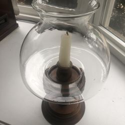 11x6x6” Vintage Hurricane Wooden Candlestick Candle Holder with Large Glass Globe - Compare @ $35+