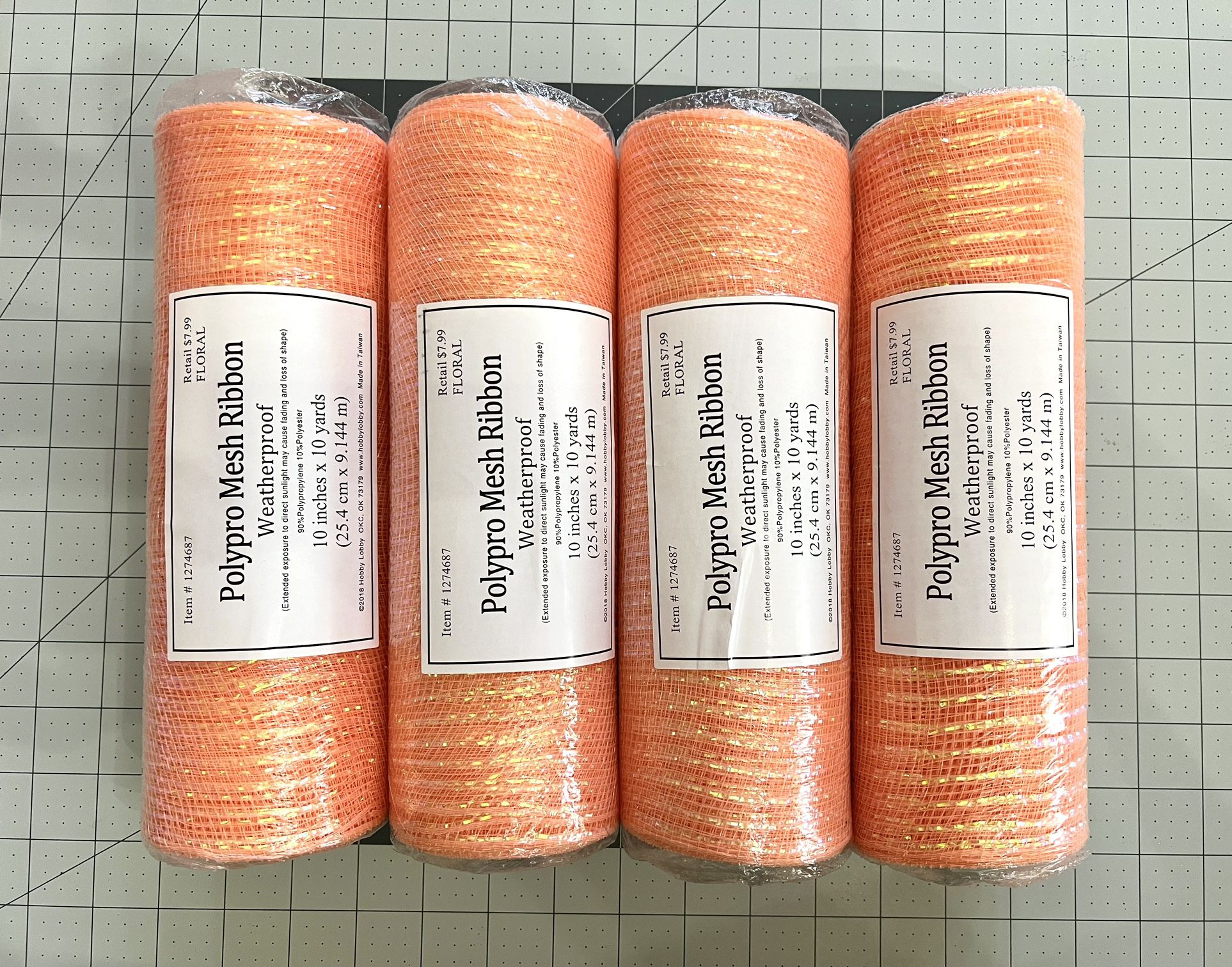 4 Rolls Of Coral Polypro Mesh Ribbon 10in X 10yds