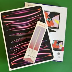 Apple iPad Pro 12.9” 6th Generation (M2 Chip / 2022 ) 1TB WiFi + cellular (5G) with Pencil & Keyboard  case 