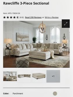 Couch - Ashley Rawcliffe 3-Piece Sectional – Parchment Color – Excellent Condition