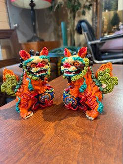 Hand painted Foo Dogs