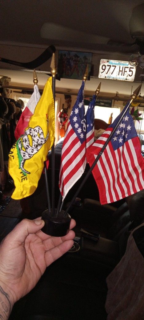 Rare Bicentential Mini Flag Set In Wooden Base Collector Set