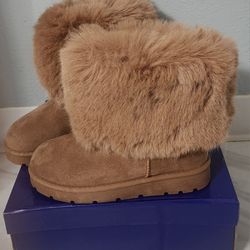 New Camel color fur boots, size 7