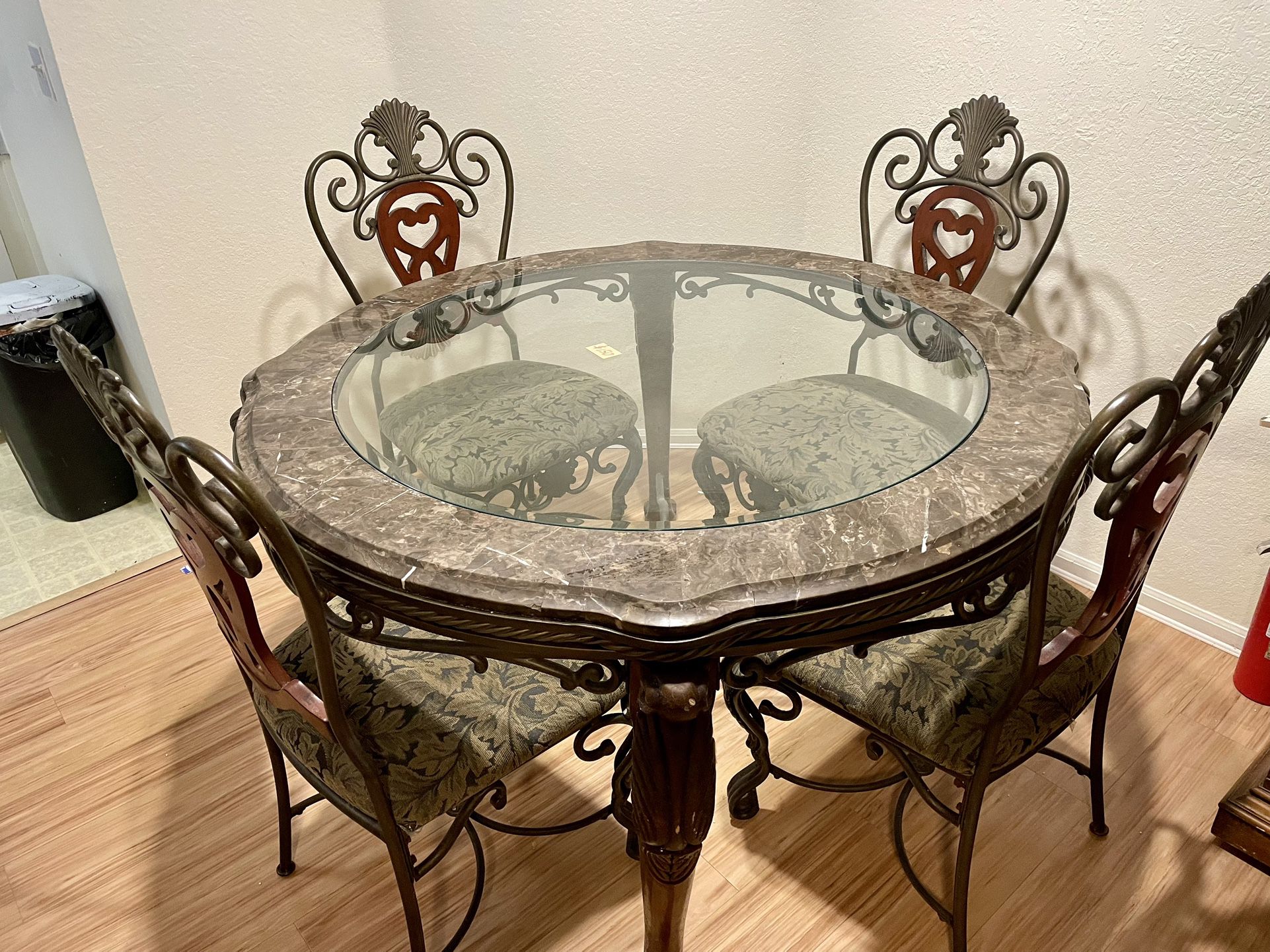Round Marble/Wood Dining Table + Chairs