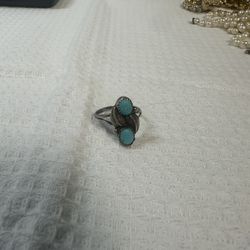 Navajo Ring 925 Silver Natural Turquoise Artist Signed MC C.80's Size 8.0