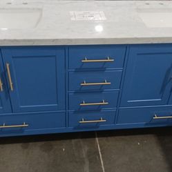 72” solid wood vanity with the marble top porcelain sink a lot of storage