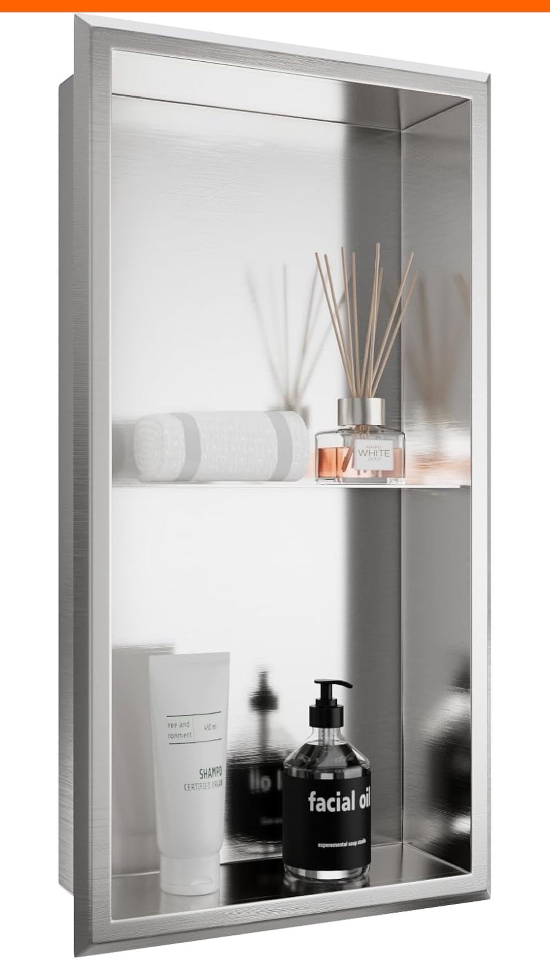 Shower Niche, 12" x 24" Bathroom Niche Brushed Nickel, Two-Tier Wall Niche, No Tile Needed Wall Insert Double Shelves Orga