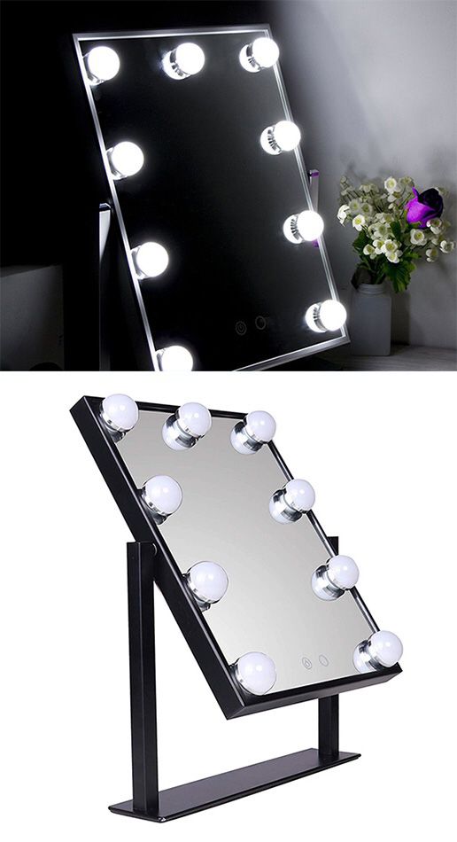 $50 NEW Small Vanity Mirror w/ 9 Dimmable LED Light Bulbs Beauty Makeup 10x12” (Black or White)