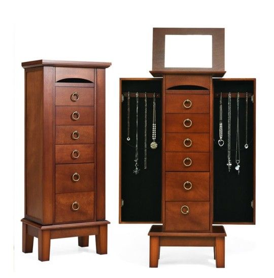 Wooden Jewelry Cabinet Storage Organizer With 6 Drawers