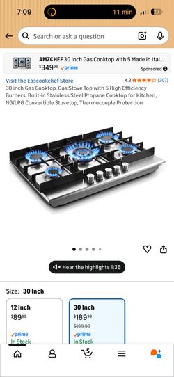 AMZCHEF 30 inch Gas Cooktop 5 Burners Stainless Steel