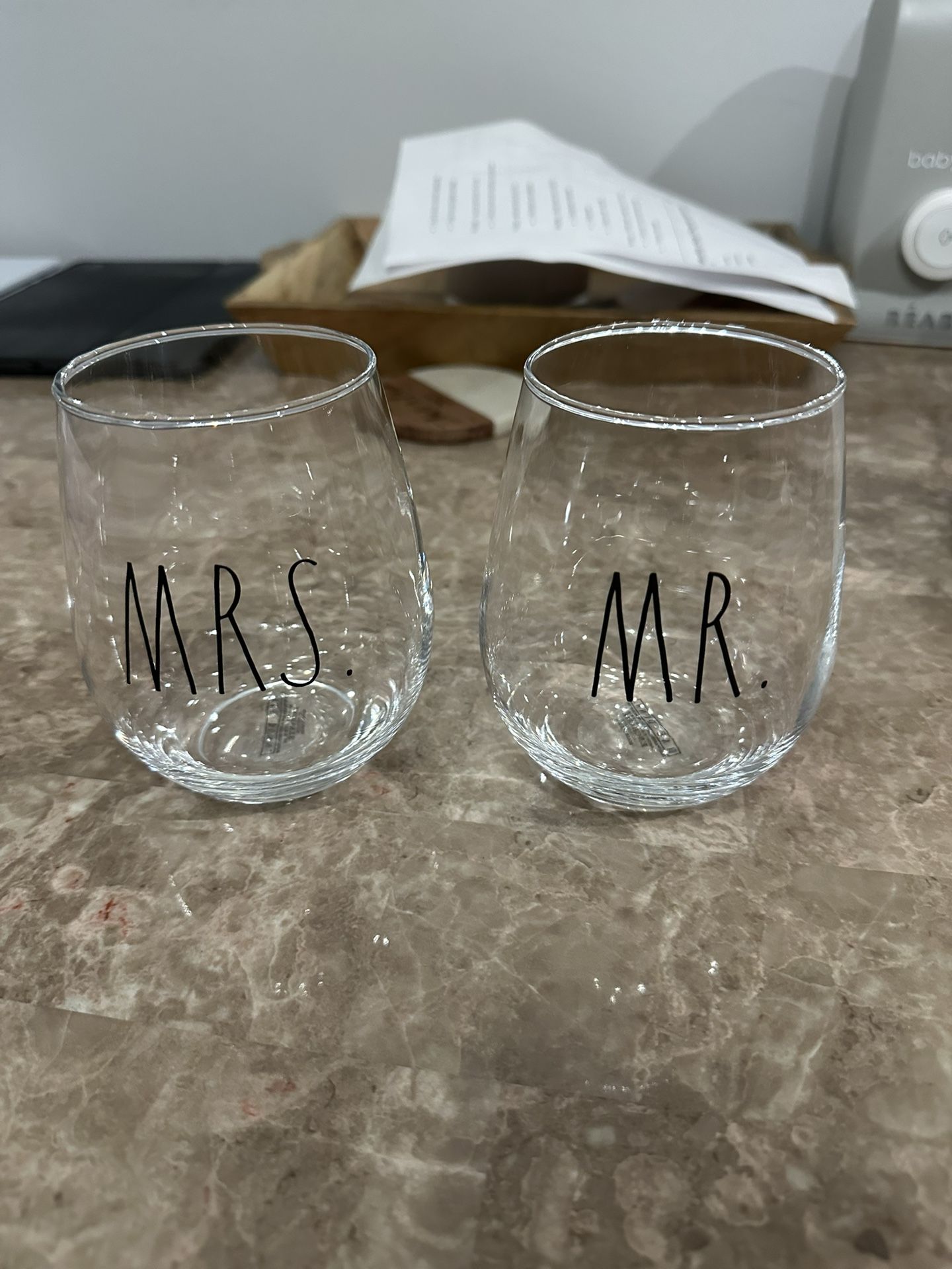 Mr & Mrs Stemless Wine Glasses