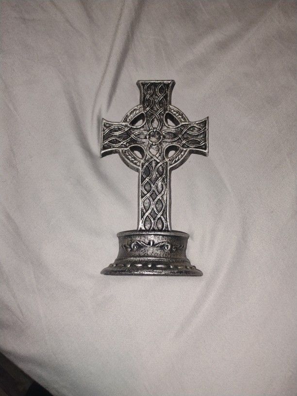 Vintage Heavy Cast Iron Decorative Cross Stand