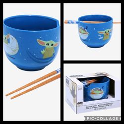 DISNEY STARWARS THE MANDOLORIAN CHILD RAMEN BOWL WITH CHOPSTICKS