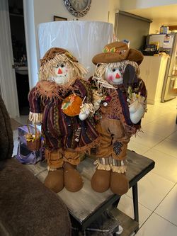 Fall Scarecrow Couple Decorative Figures Set of 2