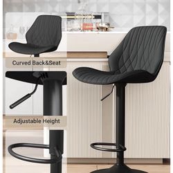 New, PU Leather Bar Stool (1),Armless Hydraulic Counter Stools, Adjustable Bentwood Barstools