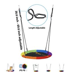 ZenSports 700lb 40" Kids Saucer Set Outdoor Web Tree Swing, Adjustable Ropes UV Protection Waterproof, Rainbow