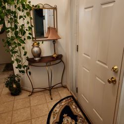 Console Table, Mirror And Lamp