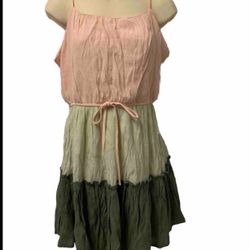✨New✨Adult Women Medium Sleeveless Dress Pink Green Adjustable Straps Elastic Waist 
