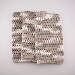set of 3 handmade crochet cotton dish wash cloth 8.5x9 in gray & white