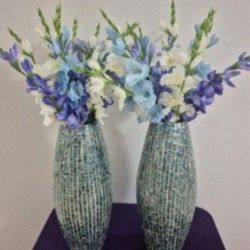 *** NEW LOW PRICE *** 20" Resin Floor Vases with Faux Purple / Blue / White Gladiolus @ Lasting Creations
