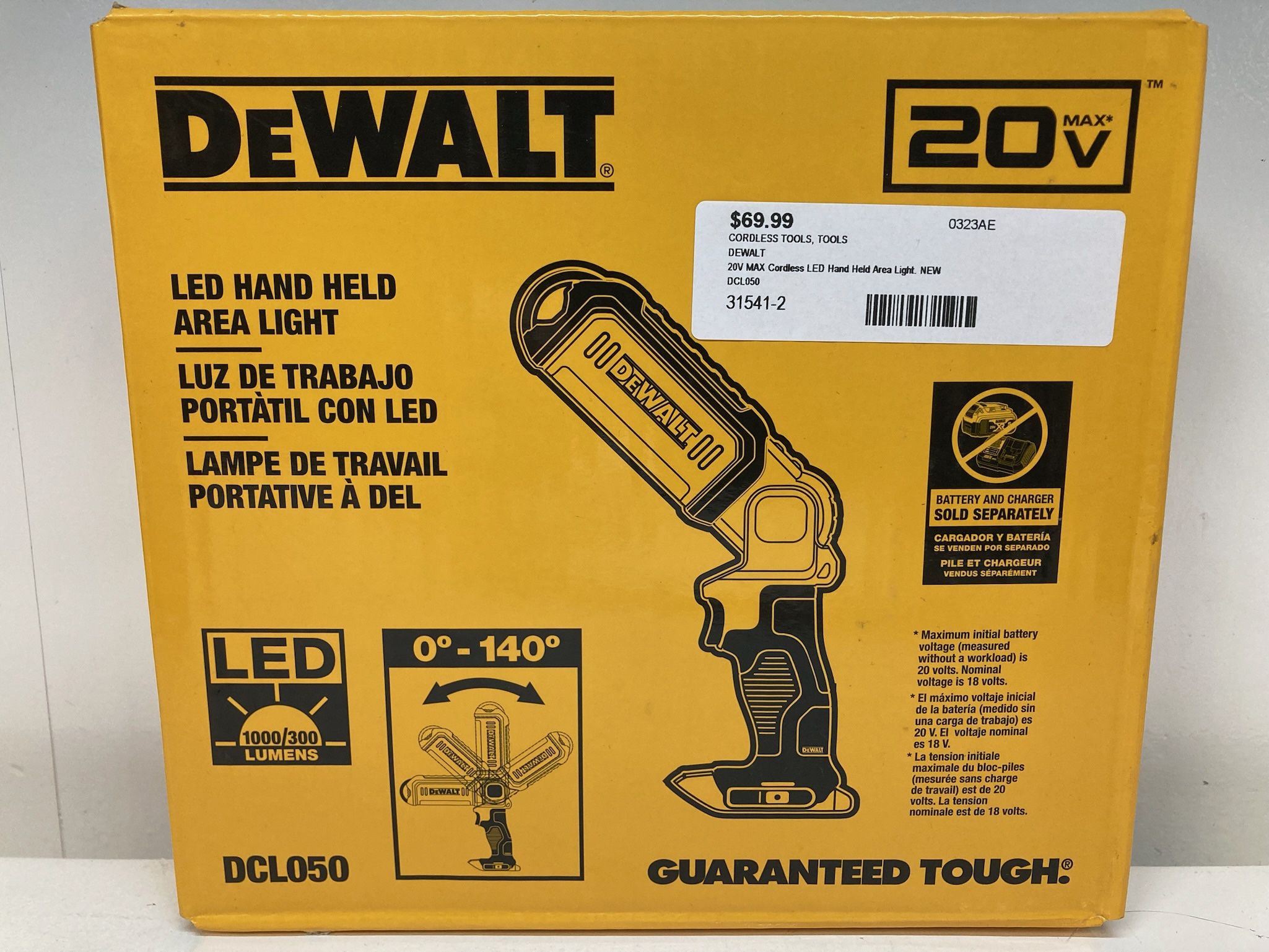 DEWALT DCL050 20V MAX Cordless LED Hand Held Area Light