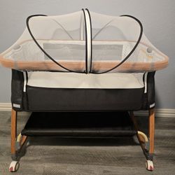 Baby Bassinet, Bedside Bassinet for Baby, 3 Height Adjustable Baby Bed, 3 in 1 Bassinet Bedside Sleeper with Wheels, Mosquito Net, Portable Bedside