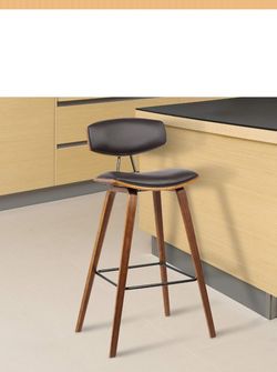 Armen Living Fox Mid-Century Counter Stools Walnut & Brown Leather