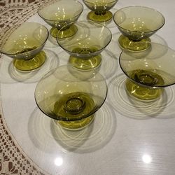 7 Dessert Cups/green Glass