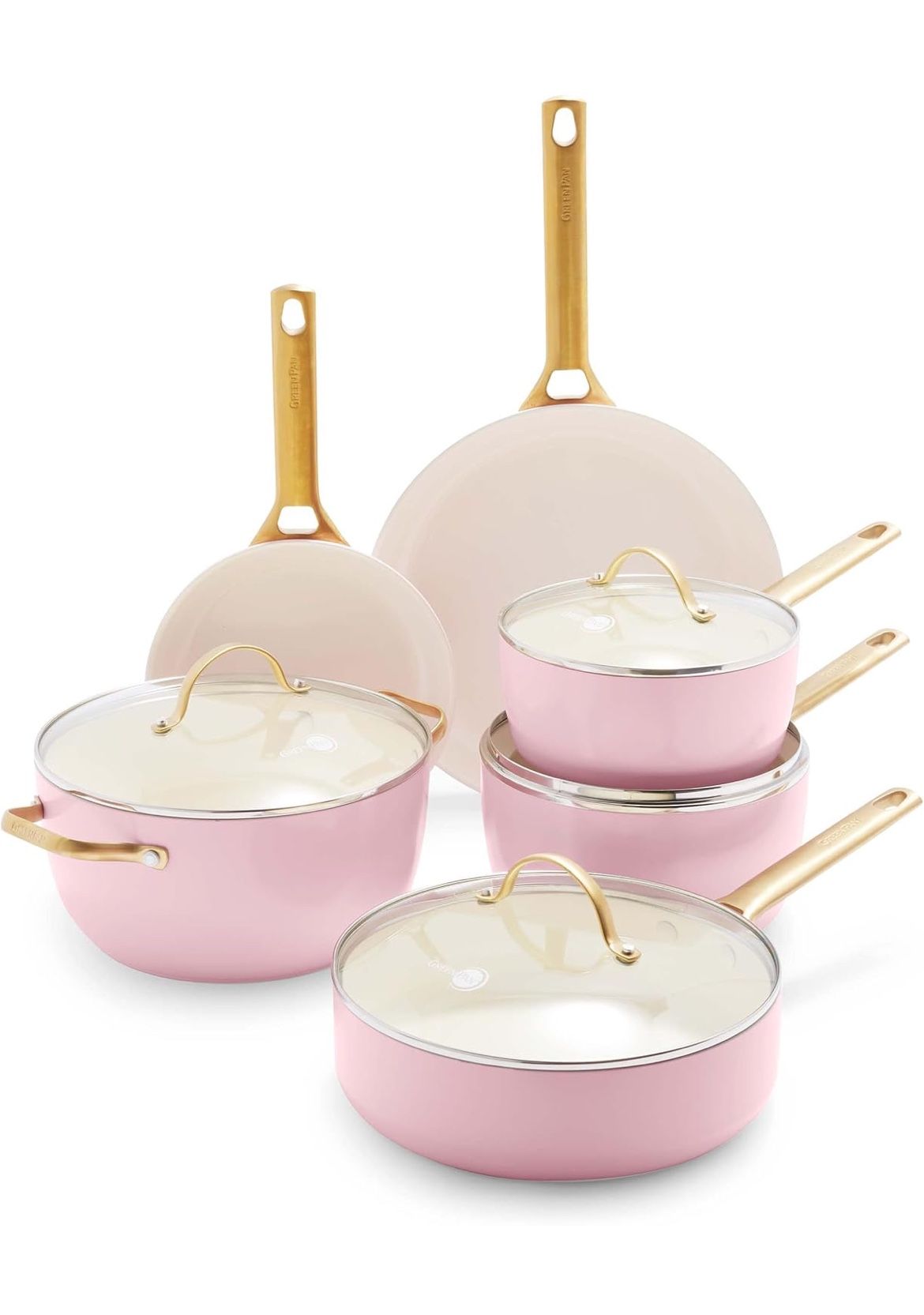 GreenPan Reserve Hard Anodized Healthy Ceramic Nonstick 10 Piece Cookware Pots and Pans Set, Gold Handle, PFAS-Free, Dishwasher