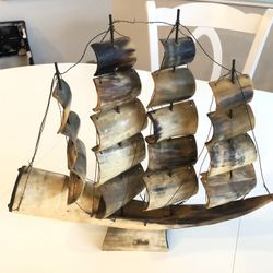 Vintage Sailing Ship Made From Animal Horn