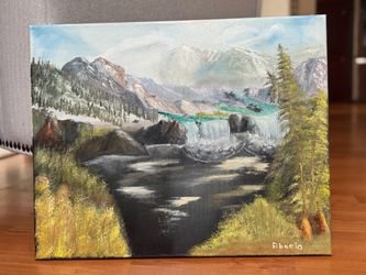 original waterfall landscape oil painting by abuelo