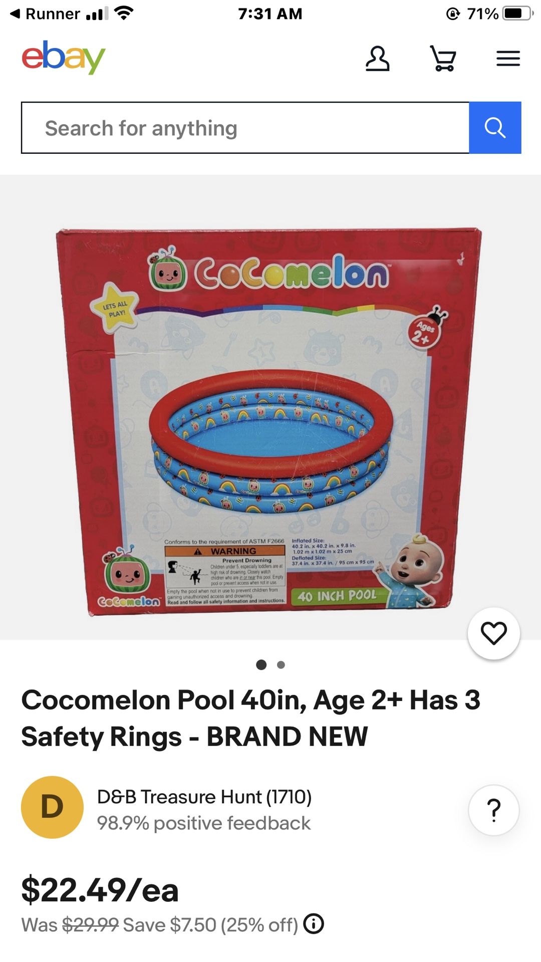 Cocomelon Inflatable Kiddie Pool..-NEW
