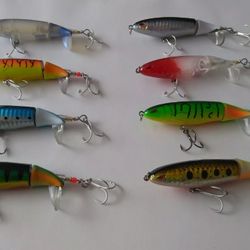 Rotating Tail Top Water Fishing Lures 8pack Lot 