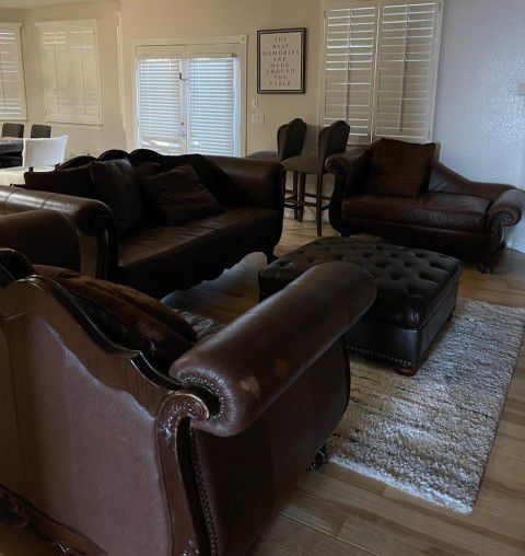 3-Piece Brown Leather Sofa Set
