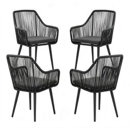 4 PCS Outdoor Dining Chairs, Rattan Patio Chairs with Armrest, Black All-Weather