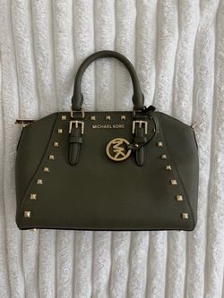 Michael Kors Olive Green Studded Satchel Handbag