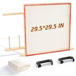 Tufting-Frame-for-Rug-Making, BESGEER Rug Tufting Frame with Tufting Cloth, 29.5” x 29.5” Rug Tufting Frame Wooden Tufting Frame Rug Making Supplies f