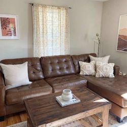 Italian Real Leather Auburn Small Comfy Couch Sectional With Chaise ✅ Office/ Living Room Set 🤩 Financing Available 👍