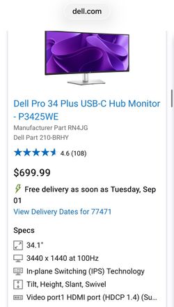 Dell 34” Ultrawide P3425WE