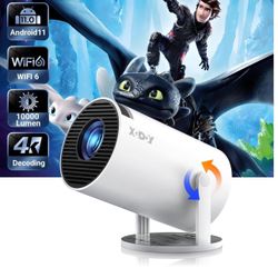 Smart Mini Projector WiFi6 Bluetooth 5.0 XGODY Gimbal 3 Protable Projector 12000L Support 4K with Android TV 11.0, Auto Keystone Correction Video Proj