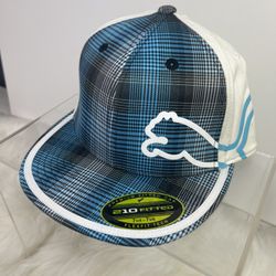 Puma Cobra Blue White Plaid 210 Fitted Flex fit Golf Hat Baseball Cap 7 1/4-7 5/8 