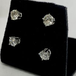 14 Karat Solid White Gold Real Diamonds Earrings Studs 