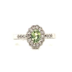 14K White Gold Green Sapphire and Diamond Ring