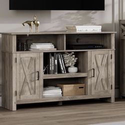 Barn Door TV Stand for TVs Up to 65", Modern&Farmhouse Wood Entertainment Center, Media Console Table with Storage Cabinet & Adjustable Shelves, TV Co