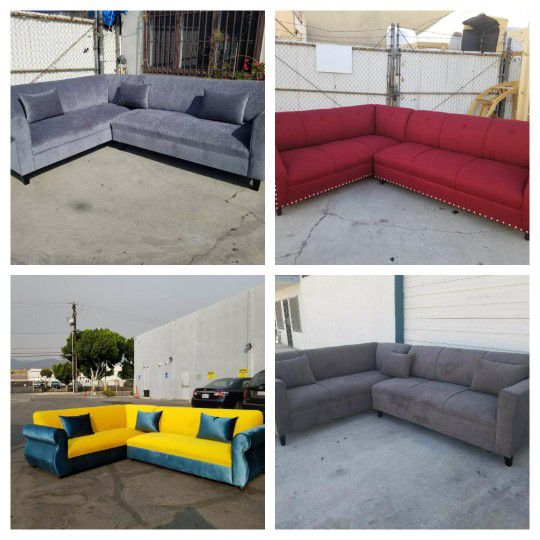 NEW 7X9FT  Sectional COUCHES. Barcelona GREY ,Cinnabar, Dark GRANITE FABRIC And Marigold FABRIC COMBO , Sofa  Couch Set 2piaces 