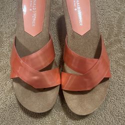 Brand New in Box, DONALD J PLINER Wedge Sandals, Coral and Cork, Size 9