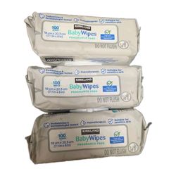 3 x Kirkland Signature Baby Wipes Ultra-soft Fragrance Free Hypoallergenic 100CT