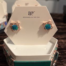 Lab Grown Emerald  Fire Opal Earrings 