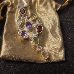 New 2.25" Multi Stone Pendant 925 Sterling 